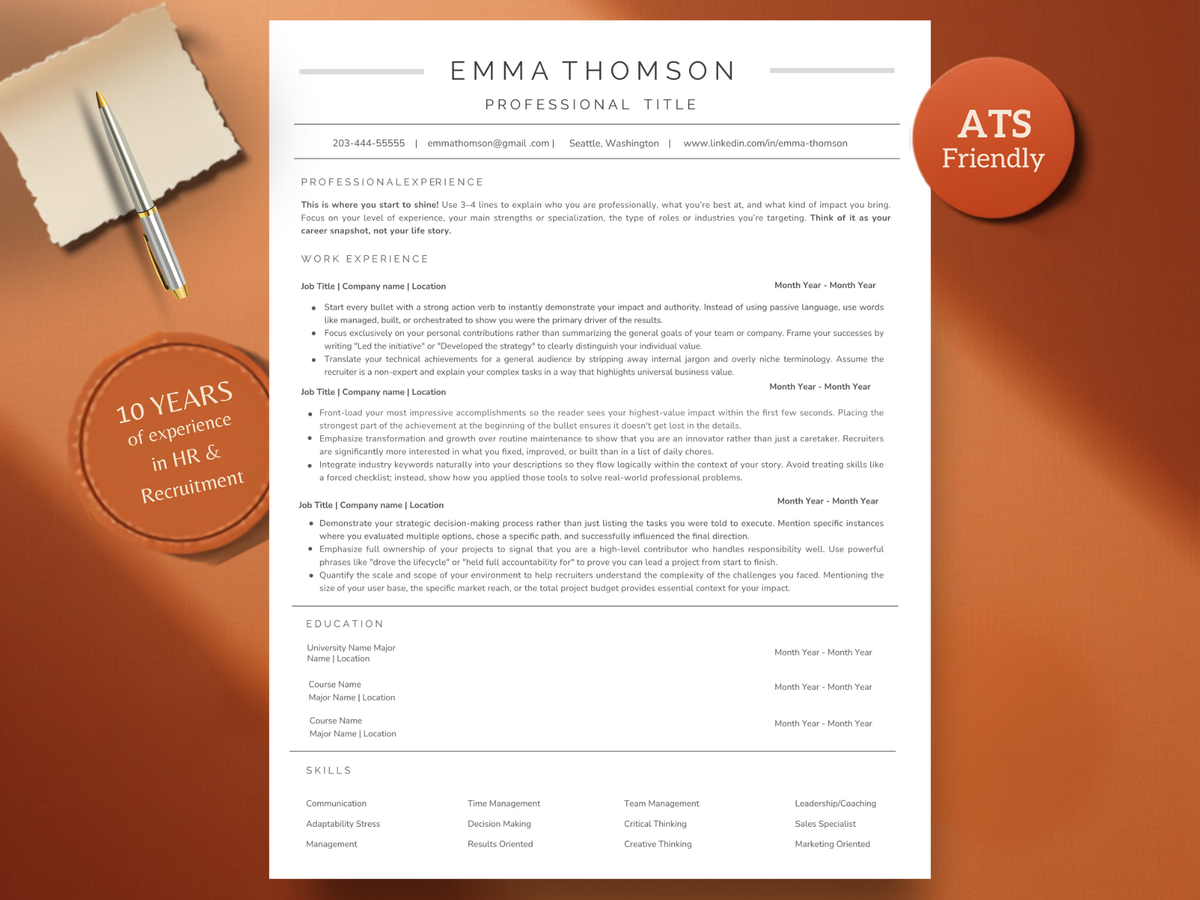 Resume Template - name and profession focused